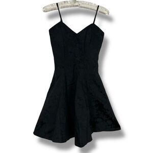 VTG Jessica McClintock Gunne Sax Black Dress Mini Cocktail Jacquard Floral XS